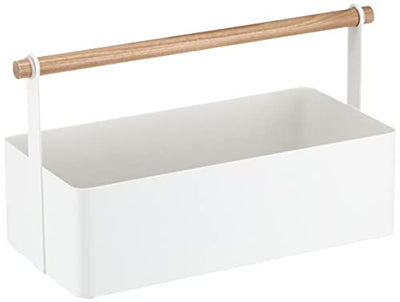 Yamazaki Home Tool Box Storage Basket-Wood Handle Organizer, Large, White