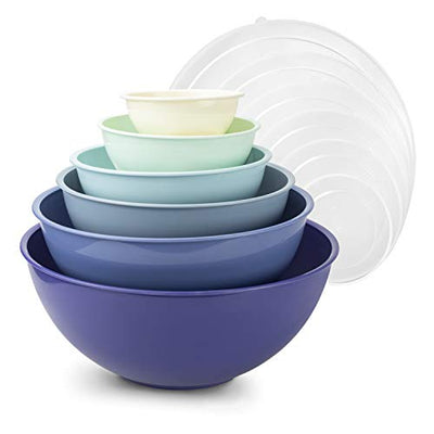 Cook with Color Plastic Mixing Bowls Lids - 12 12 Pc Bowls, Blue Ombre