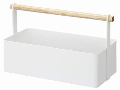 Yamazaki Home Tool Box Storage Basket-Wood Handle Organizer, Large, White