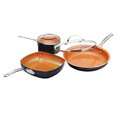 Gotham Steel Nonstick 5 Piece Essential Cookware Set with 9.5” Square, Brown