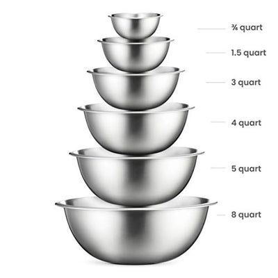 Stainless Steel Mixing Bowls (Set of 6) 6 Sizes,