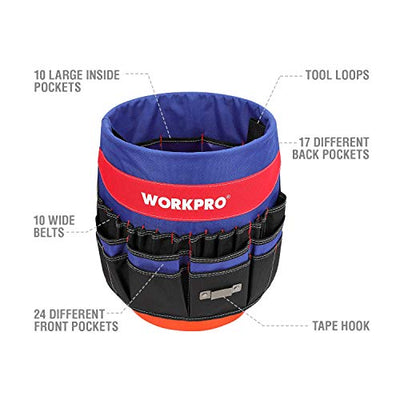 WORKPRO Bucket Tool Organizer with 51 Pockets Fits to 3.5-5 Gallon Bucket...