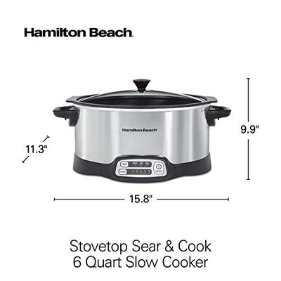 Hamilton Beach Programmable Slow Cooker, Stovetop Sear & 6 quart, Silver