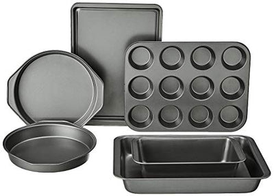 Amazon Basics 6-Piece Nonstick Oven Bakeware Baking Set 40.5x28.5x15cm, Gray