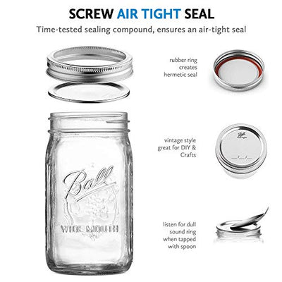 Ball Wide Mouth Mason Jars 32 oz [6 Pack] With mason jar lids and clear