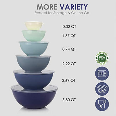 Cook with Color Plastic Mixing Bowls Lids - 12 12 Pc Bowls, Blue Ombre