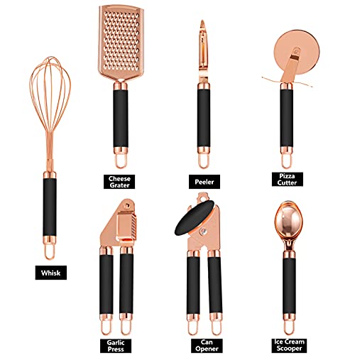 7 pieces Kitchen Gadget Set Copper Coated Stainless Steel Utensils, Black