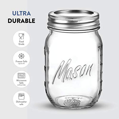 Regular-Mouth Glass Mason Jars, 16-Ounce (6-Pack) Canning Jars with...