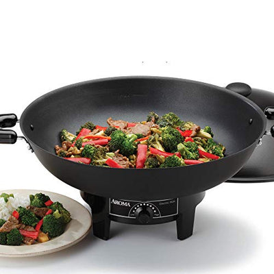 Aroma Housewares AEW-305 Electric Wok Easy Clean Nonstick, 7Qt., Black