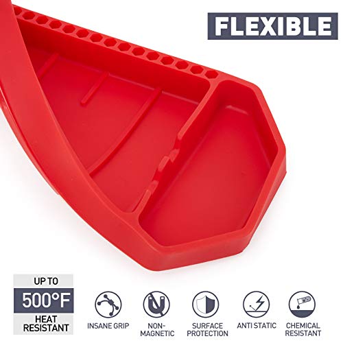 Aocoom 3pcs Large Non-Slip Flexible Tool Tray, Mat, Organizer, Red