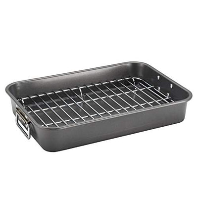 Farberware Bakeware Nonstick Steel Roaster with Flat 11 Inch x 15 Inch, Gray