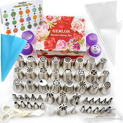 GEMLON Russian Piping Tips Cake Decorating Supplies 88PCS Tips,