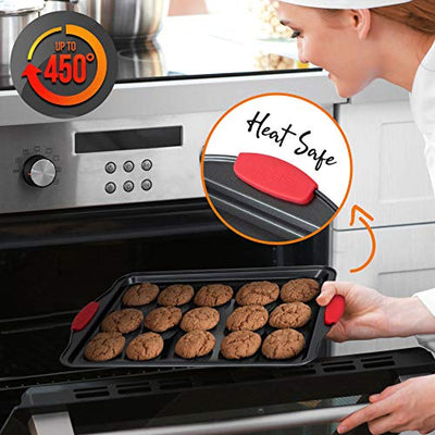 Nutrichef Non-Stick Kitchen Baking Pans w/Heat Red Silicone 3 Piece Set