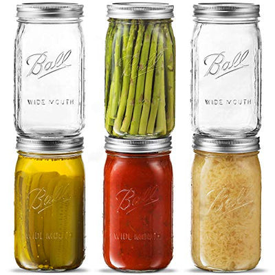 Ball Wide Mouth Mason Jars 32 oz [6 Pack] With mason jar lids and clear