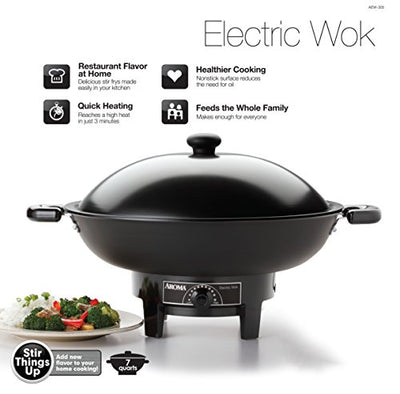 Aroma Housewares AEW-305 Electric Wok Easy Clean Nonstick, 7Qt., Black