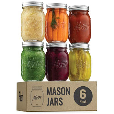 Regular-Mouth Glass Mason Jars, 16-Ounce (6-Pack) Canning Jars with...