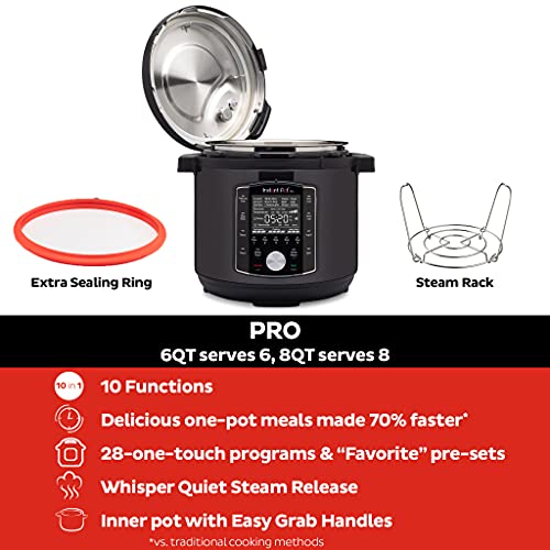 Instant Pot Pro 10-in-1 Pressure Cooker, Slow Rice/Grain 6-QT, Black