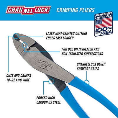 Channellock 909 9.5-Inch Wire Crimping Tool Crimper/Cutter, Polished