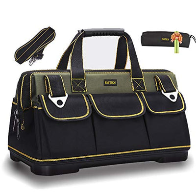 FASTECH 15-inch Wide Mouth Tool Bag with Water Proof Molded 15 inch, Black