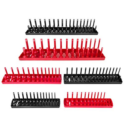 6PCS Socket Organizer Tray Set, Red SAE & Black Metric Storage Trays,...