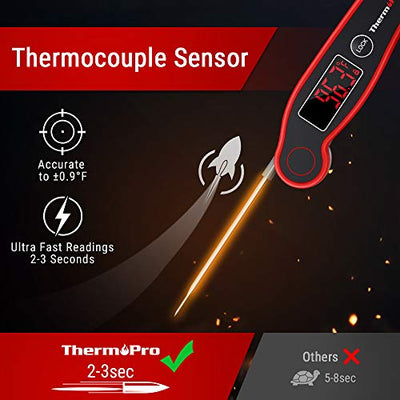 ThermoPro TP19 Waterproof Digital Meat Thermometer for Grilling Black & Red