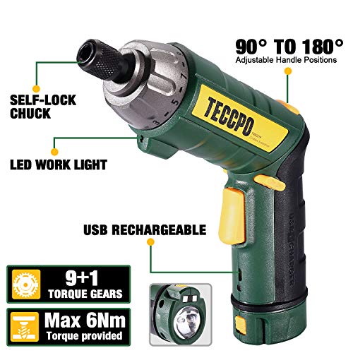 Electric Screwdriver, 45Pcs 6N.m, TECCPO Cordless 4V Green