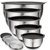 Mixing Bowls Set of 5, Wildone Stainless Steel Nesting 5pc+3graters, Black