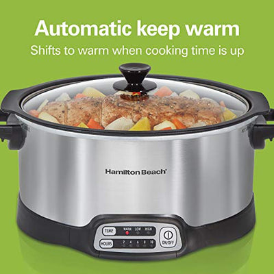 Hamilton Beach Programmable Slow Cooker, Stovetop Sear & 6 quart, Silver