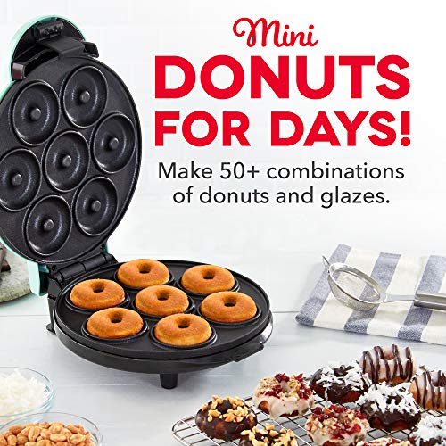 Dash DDM007 Mini Donut Maker Machine for Kid-Friendly Makes 7 Doughnuts, Aqua