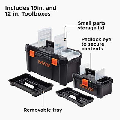 beyond by BLACK+DECKER Tool Box Bundle, 19-Inch & 12-Inch (BDST60129AEV) Clear