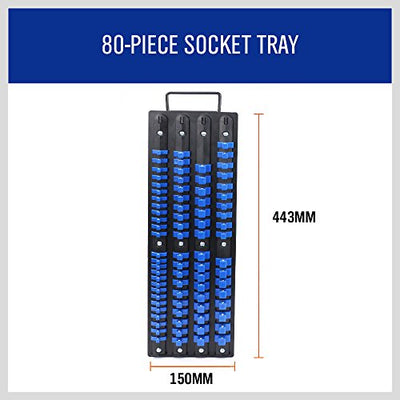 HORUSDY 80-Piece Heavy Duty Socket Organizer, 1/4-Inch, 1/4" 3/8" 1/2", Blue