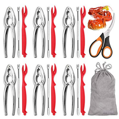 Hiware 19-piece Seafood Tools Set includes 6 Crab 19-Piece, Red/Silver