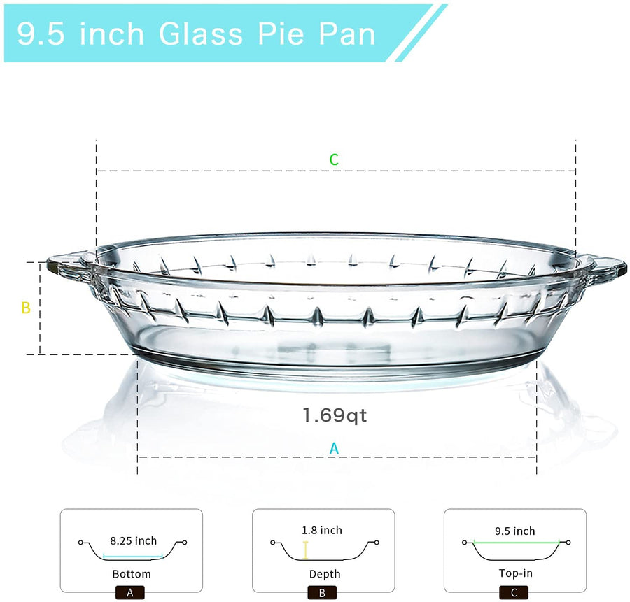 9.5 Inch Pie Plate by NUTRIUPS Glass Dish for Baking #4-9.5in×1.5in