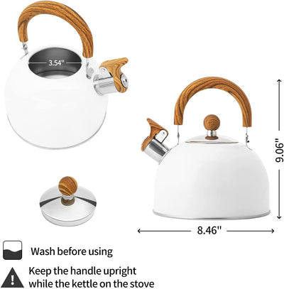 2.6qt Tea Kettle for Stovetop Pot Whistling with Wooden Handle Loud...