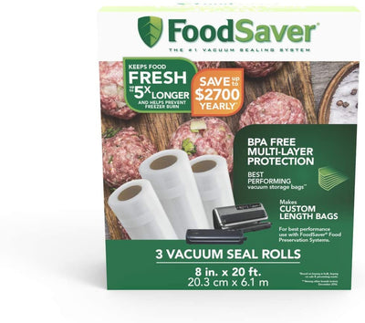 FoodSaver 8" x 20' Vacuum Seal Roll with BPA-Free Multilayer Rolls, Clear