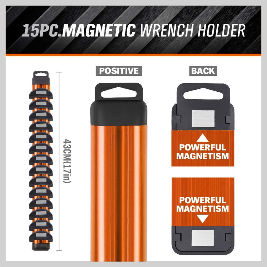 SEDY Magnetic Wrench Organizer, Holder ‎15-Pieces, ‎Orange