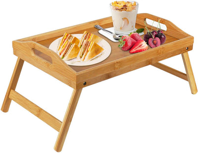 Bamboo Bed Tray Table With Foldable Legs, Breakfast for Sofa, Bed,...