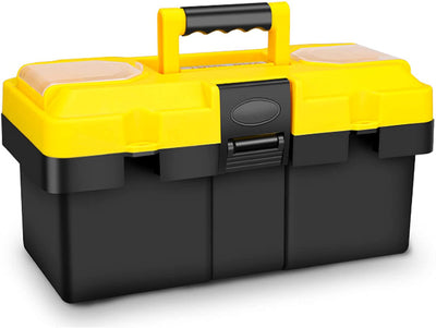 Anyyion 14.2-Inch Plastic Tool box with Removable Tray, Truly Strong Yellow