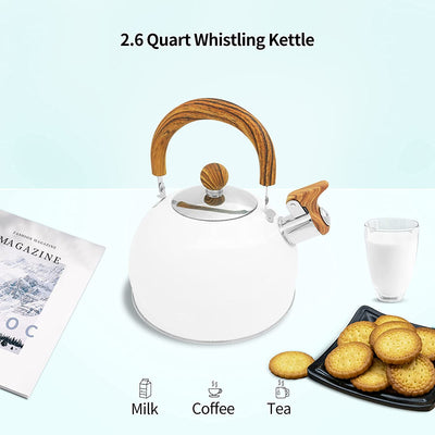 2.6qt Tea Kettle for Stovetop Pot Whistling with Wooden Handle Loud...