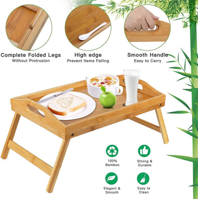 Bamboo Bed Tray Table With Foldable Legs, Breakfast for Sofa, Bed,...