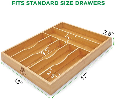 Bamboo Kitchen Drawer Organizer Tray for Flatware - Best Cutlery Natural