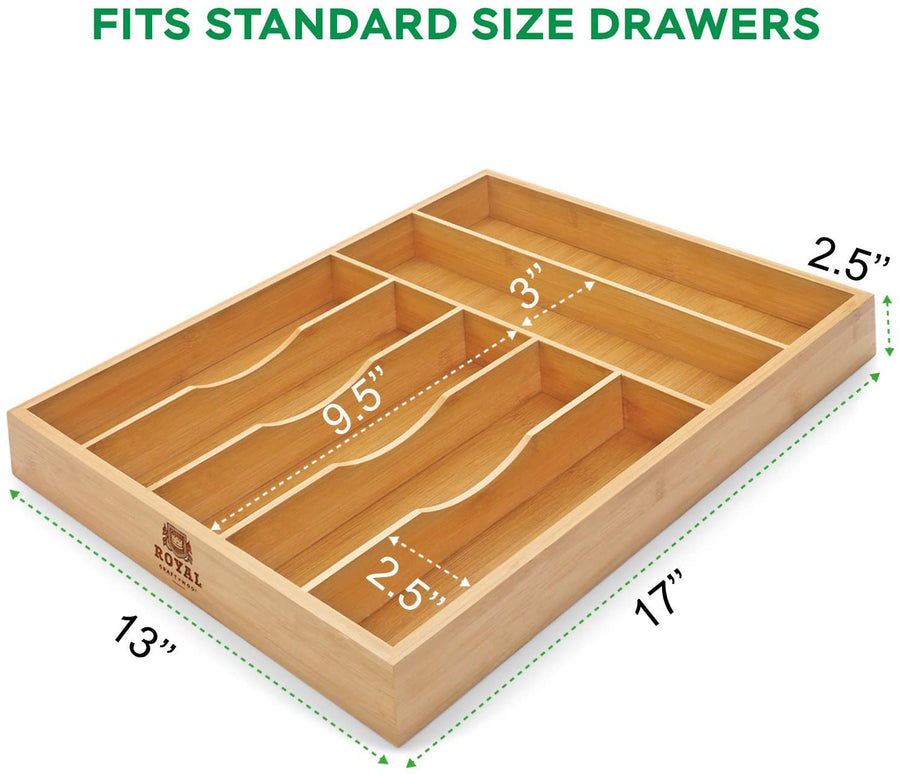 Bamboo Kitchen Drawer Organizer Tray for Flatware - Best Cutlery Natural