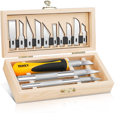 ISHEY 16-Piece Precision Hobby Knife Set, Sharp Art Kit with Wooden...