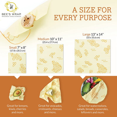 Bee’s Wrap – Assorted Set of 3 – Certified B Corporation – No Honeycomb Print