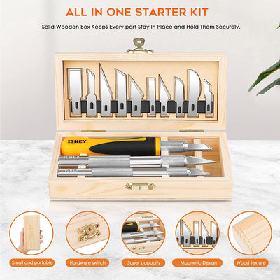 ISHEY 16-Piece Precision Hobby Knife Set, Sharp Art Kit with Wooden...