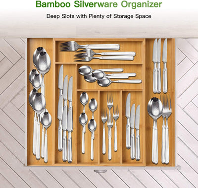 Bamboo Expandable Drawer Organizer for Utensils Holder, ‎Large, Natural