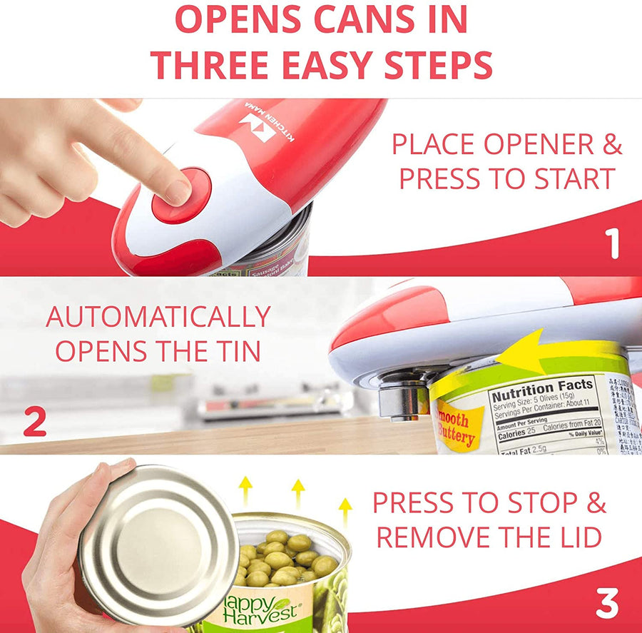 Kitchen Mama Electric Can Opener: Open Your Cans with A Simple Push of Red