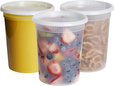 [24 Sets - 32 oz.] Plastic Deli Food Storage Freezer Containers With...