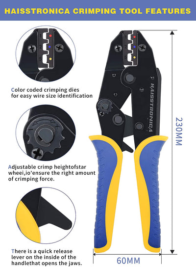 haisstronica Crimping Tool For Heat Shrink Connectors-AWG 22-10 ‎Medium, Blue