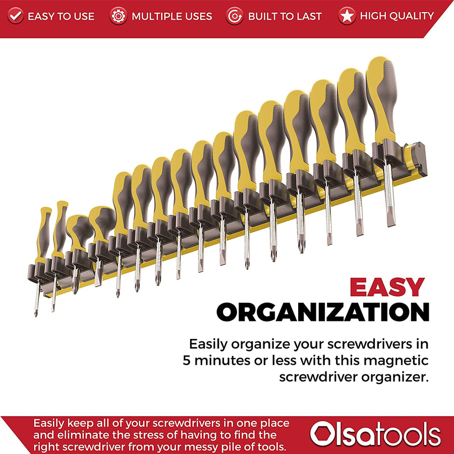 Olsa Tools Magnetic Screwdriver Organizer | YELLOW ORGANIZER/ BLACK CLIPS